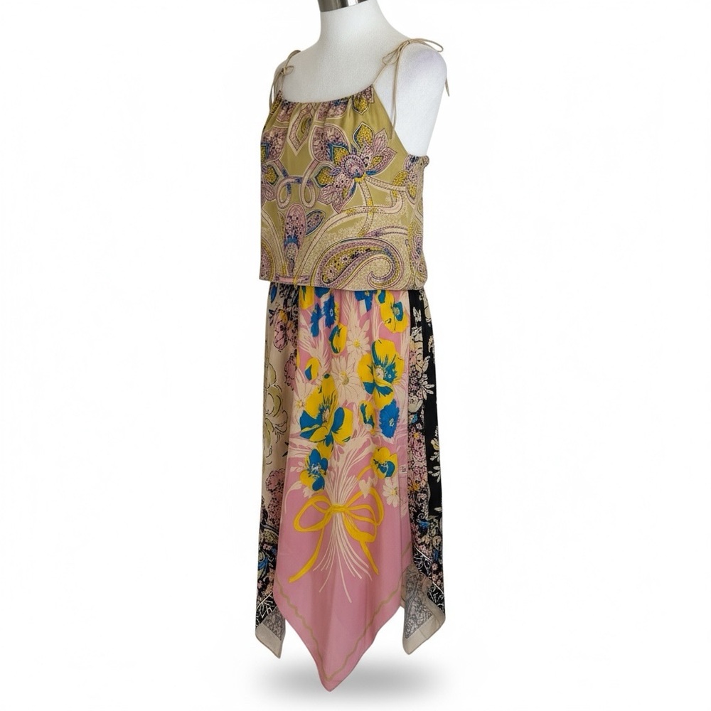 Betsey‎ Johnson Silk Dress Sz 4 Floral Paisley Scarf Hem Boho Maxi Gypsy Love